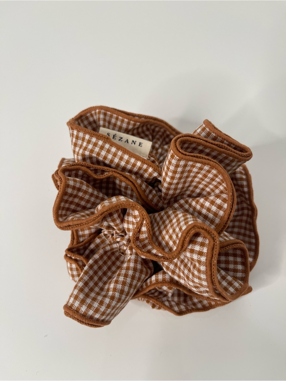 SEZANE New Brown Rust Gingham Scrunchie Chouchou 100% cotton Paris Frenchie
